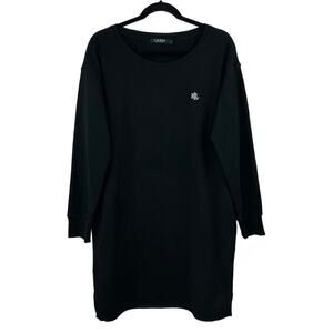 Ralph Lauren Black Embroidered Logo RLR Pullover Sweatshirt Dress Size Large